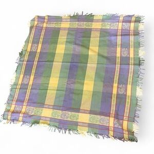 April Cornell Vintage 100% Cotton Pastel Plaid Fringe Square Tablecloth Throw